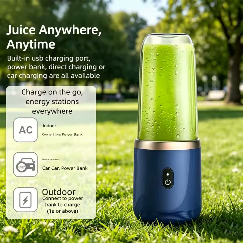 BlendGo used outdoors with green smoothie